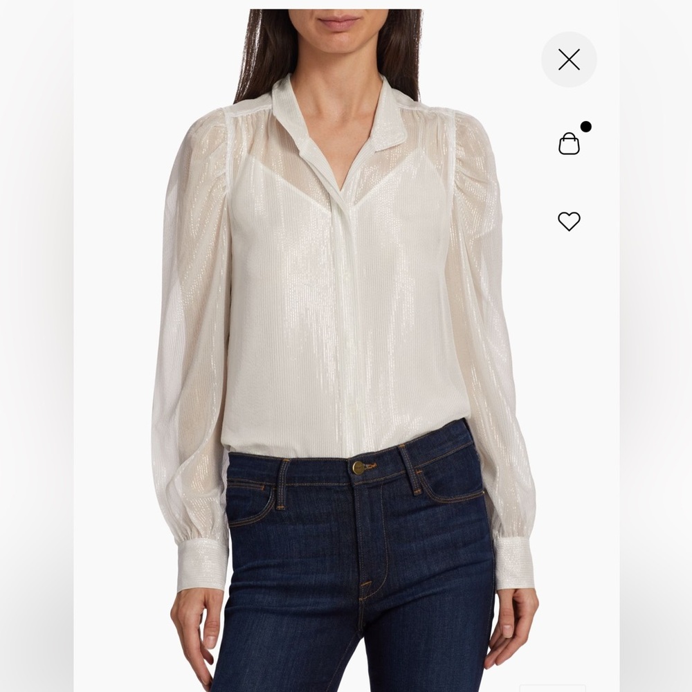Frame Gillian Silk-Blend Long-Sleeve Blouse, Xsmall